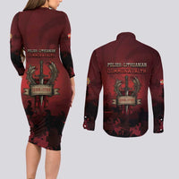 Polish Lithuanian Commonwealth Couples Matching Long Sleeve Bodycon Dress and Long Sleeve Button Shirt Winged Hussar Warrior Battle Of Vienna