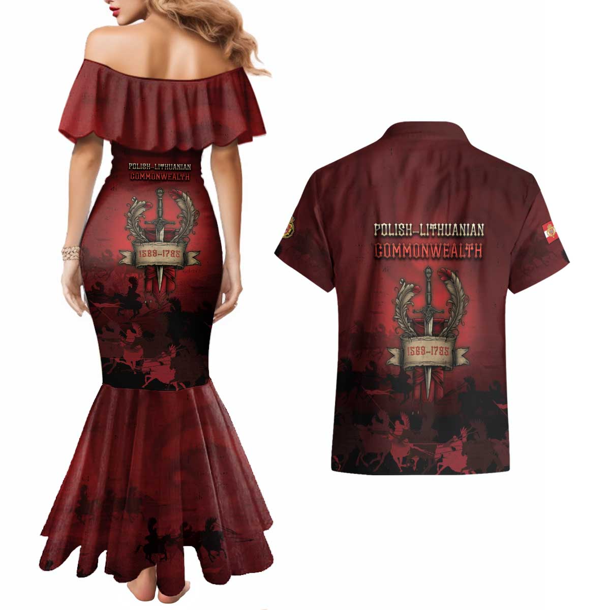 Polish Lithuanian Commonwealth Couples Matching Mermaid Dress and Hawaiian Shirt Winged Hussar Warrior Battle Of Vienna