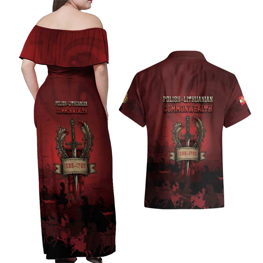 Polish Lithuanian Commonwealth Couples Matching Off Shoulder Maxi Dress and Hawaiian Shirt Winged Hussar Warrior Battle Of Vienna