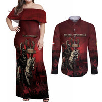 Polish Lithuanian Commonwealth Couples Matching Off Shoulder Maxi Dress and Long Sleeve Button Shirt Winged Hussar Warrior Battle Of Vienna