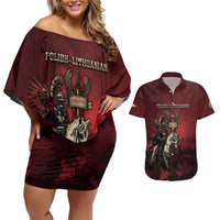 Polish Lithuanian Commonwealth Couples Matching Off Shoulder Short Dress and Hawaiian Shirt Winged Hussar Warrior Battle Of Vienna