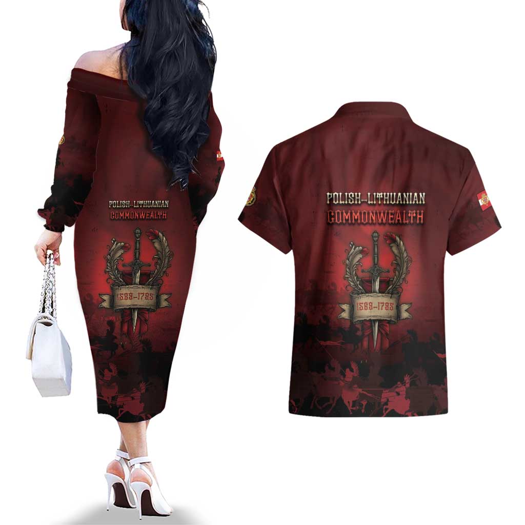 Polish Lithuanian Commonwealth Couples Matching Off The Shoulder Long Sleeve Dress and Hawaiian Shirt Winged Hussar Warrior Battle Of Vienna
