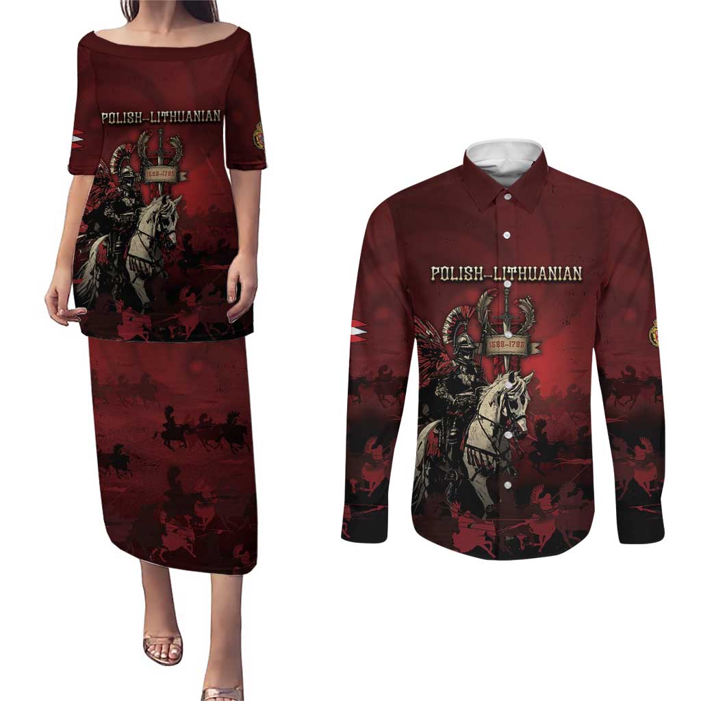 Polish Lithuanian Commonwealth Couples Matching Puletasi and Long Sleeve Button Shirt Winged Hussar Warrior Battle Of Vienna