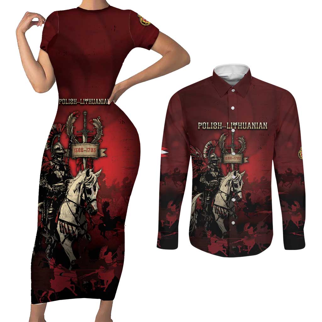 Polish Lithuanian Commonwealth Couples Matching Short Sleeve Bodycon Dress and Long Sleeve Button Shirt Winged Hussar Warrior Battle Of Vienna