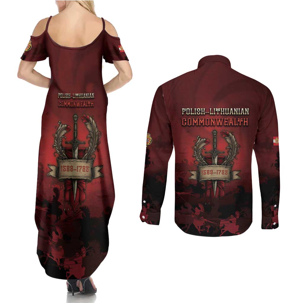 Polish Lithuanian Commonwealth Couples Matching Summer Maxi Dress and Long Sleeve Button Shirt Winged Hussar Warrior Battle Of Vienna