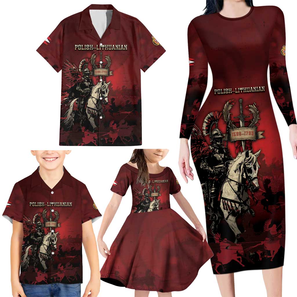 Polish Lithuanian Commonwealth Family Matching Long Sleeve Bodycon Dress and Hawaiian Shirt Winged Hussar Warrior Battle Of Vienna