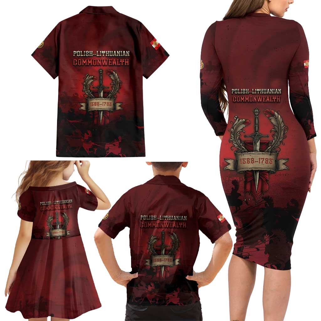 Polish Lithuanian Commonwealth Family Matching Long Sleeve Bodycon Dress and Hawaiian Shirt Winged Hussar Warrior Battle Of Vienna