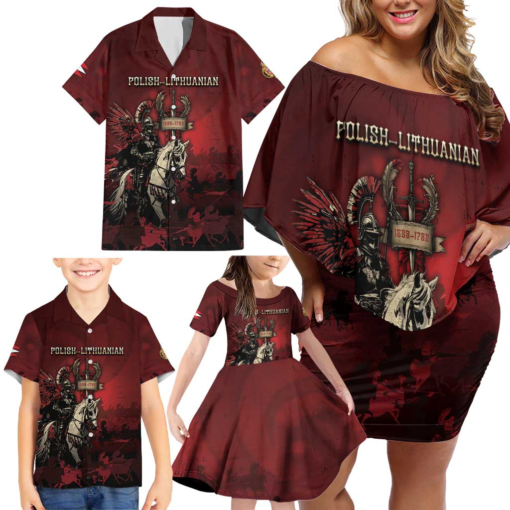 Polish Lithuanian Commonwealth Family Matching Off Shoulder Short Dress and Hawaiian Shirt Winged Hussar Warrior Battle Of Vienna