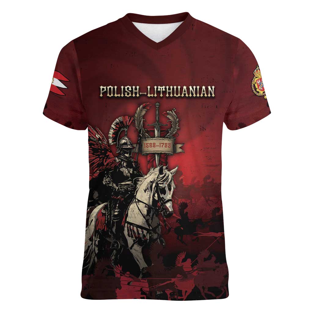 Polish Lithuanian Commonwealth Women V-Neck T-Shirt Winged Hussar Warrior Battle Of Vienna