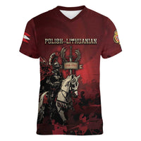 Polish Lithuanian Commonwealth Women V-Neck T-Shirt Winged Hussar Warrior Battle Of Vienna