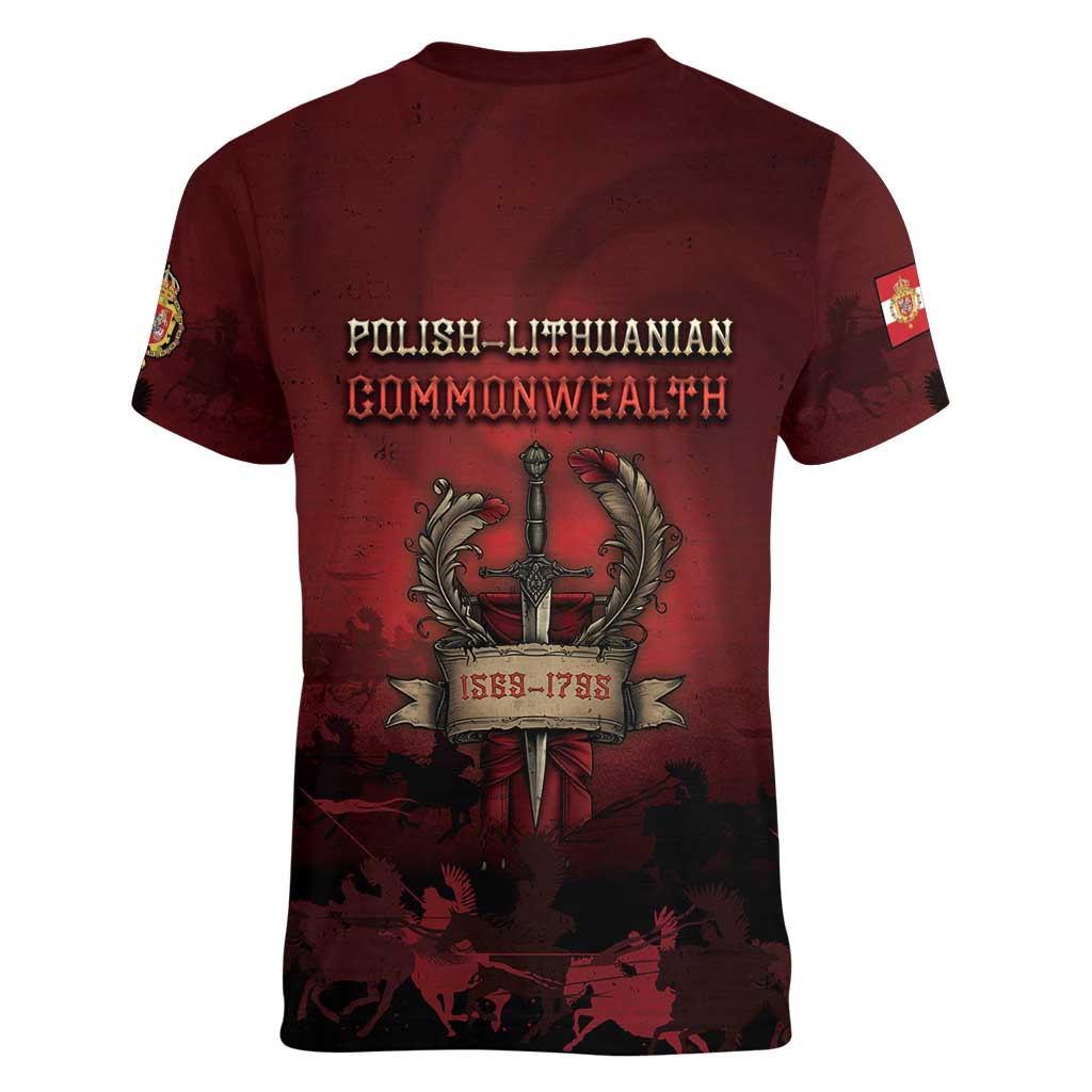Polish Lithuanian Commonwealth Women V-Neck T-Shirt Winged Hussar Warrior Battle Of Vienna