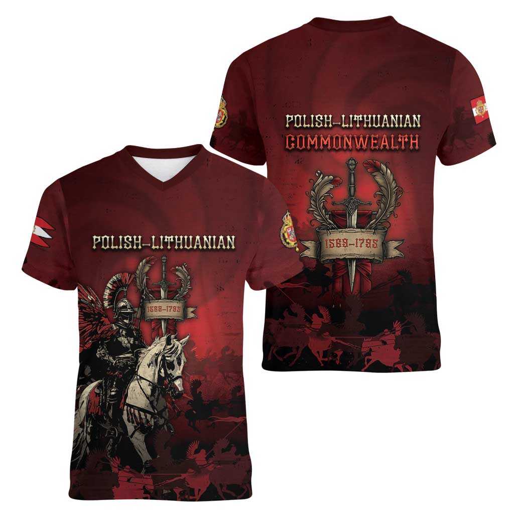 Polish Lithuanian Commonwealth Women V-Neck T-Shirt Winged Hussar Warrior Battle Of Vienna