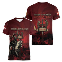Polish Lithuanian Commonwealth Women V-Neck T-Shirt Winged Hussar Warrior Battle Of Vienna