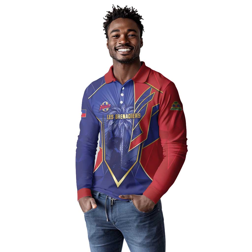 Custom Afro-Haitians Football Long Sleeve Polo Shirt Haitian Palm Tree Unique Style