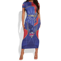 Custom Afro-Haitians Football Short Sleeve Bodycon Dress Haitian Palm Tree Unique Style