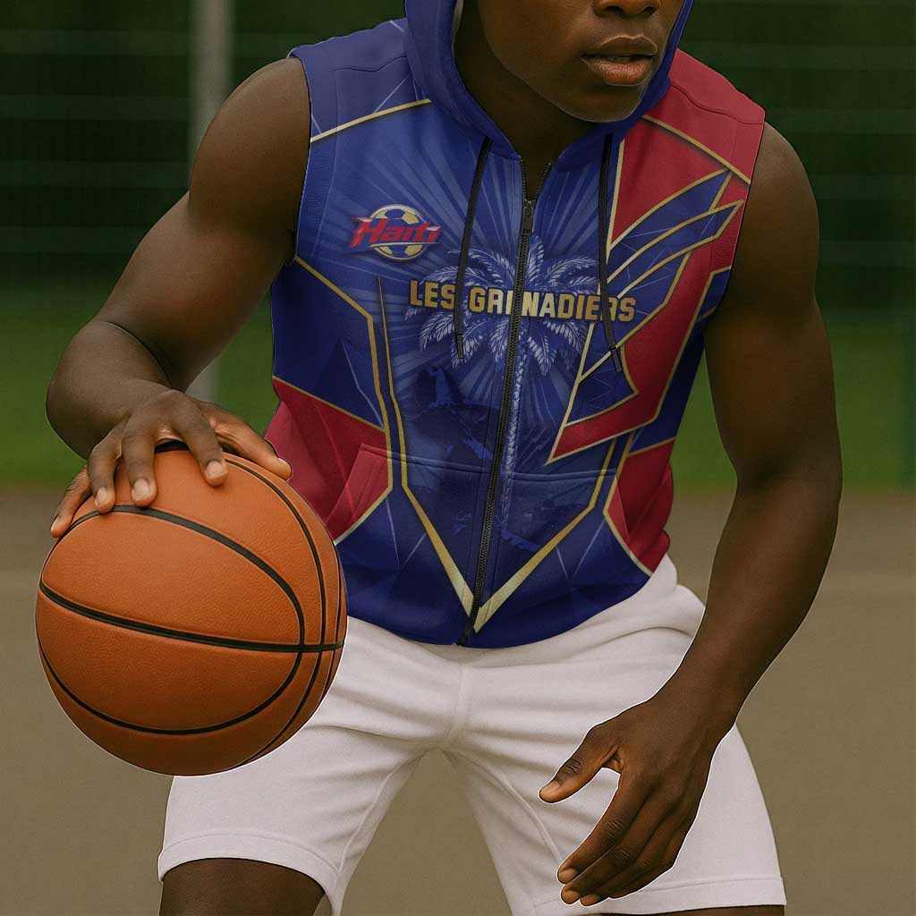 Custom Afro-Haitians Football Sleeveless Zip Hoodie Haitian Palm Tree Unique Style