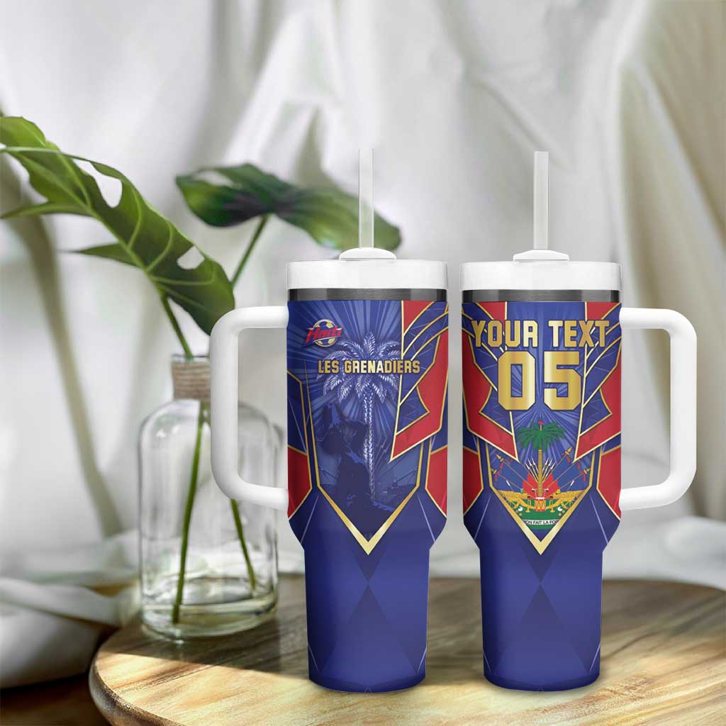 Custom Afro-Haitians Football Tumbler With Handle Haitian Palm Tree Unique Style