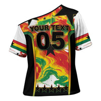 Custom Ghana Football Cross Shoulder Shirt African Pride Flag Colors Flame