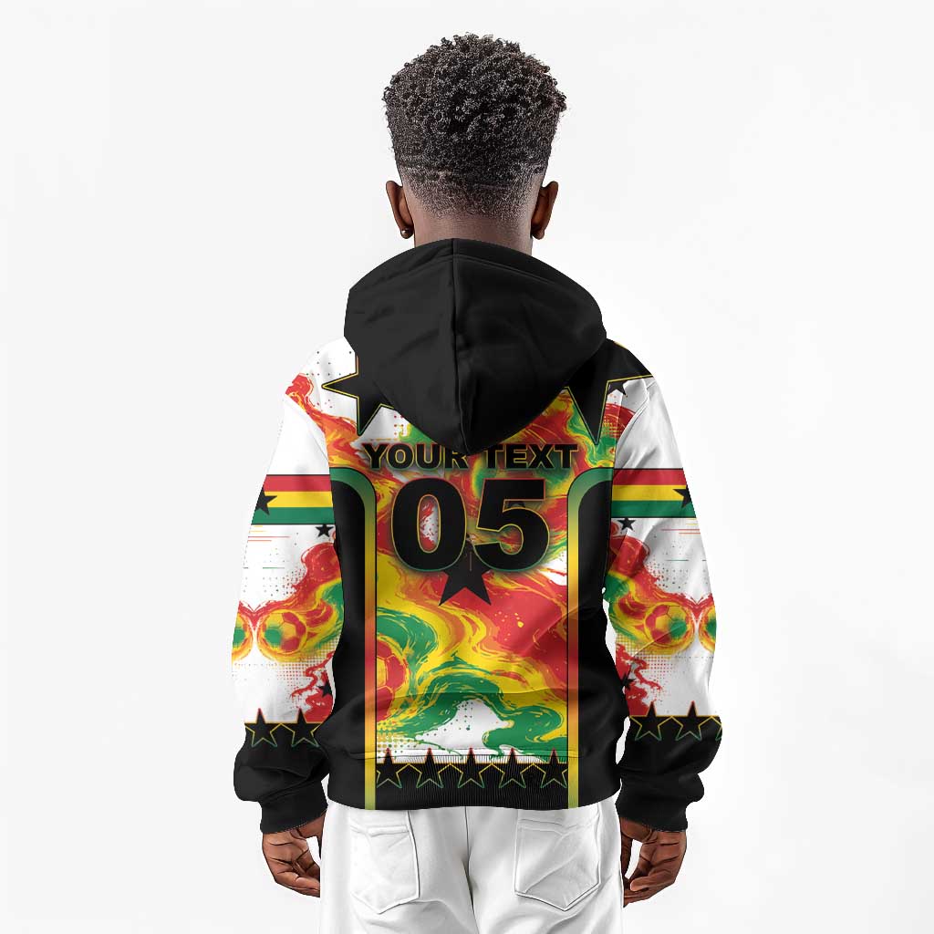 Custom Ghana Football Kid Hoodie African Pride Flag Colors Flame