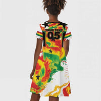 Custom Ghana Football Kid Short Sleeve Dress African Pride Flag Colors Flame