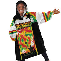 Custom Ghana Football Kid Wearable Blanket Hoodie African Pride Flag Colors Flame