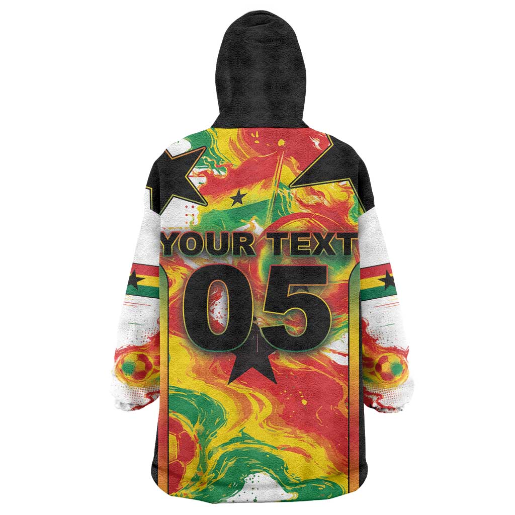 Custom Ghana Football Kid Wearable Blanket Hoodie African Pride Flag Colors Flame