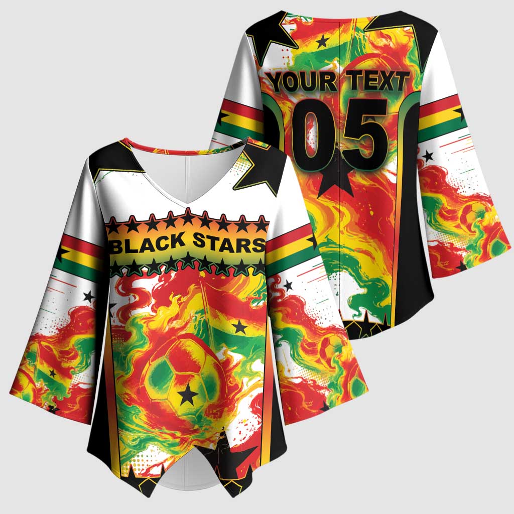 Custom Ghana Football Kimono Sleeve Blouse African Pride Flag Colors Flame