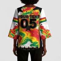 Custom Ghana Football Kimono Sleeve Blouse African Pride Flag Colors Flame