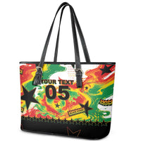 Custom Ghana Football Leather Tote Bag African Pride Flag Colors Flame