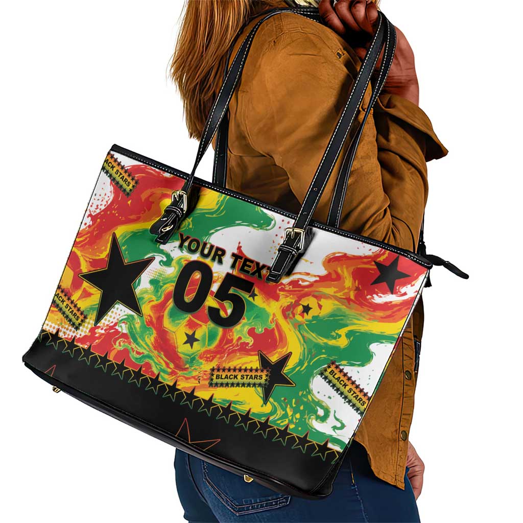 Custom Ghana Football Leather Tote Bag African Pride Flag Colors Flame