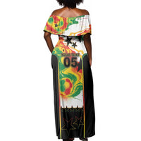 Custom Ghana Football Off Shoulder Maxi Dress African Pride Flag Colors Flame