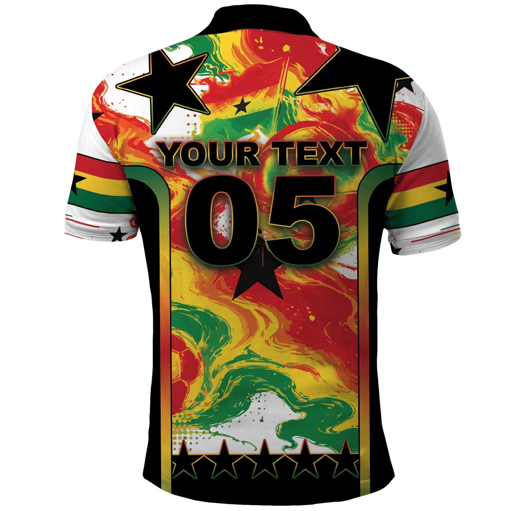 Custom Ghana Football Polo Shirt African Pride Flag Colors Flame