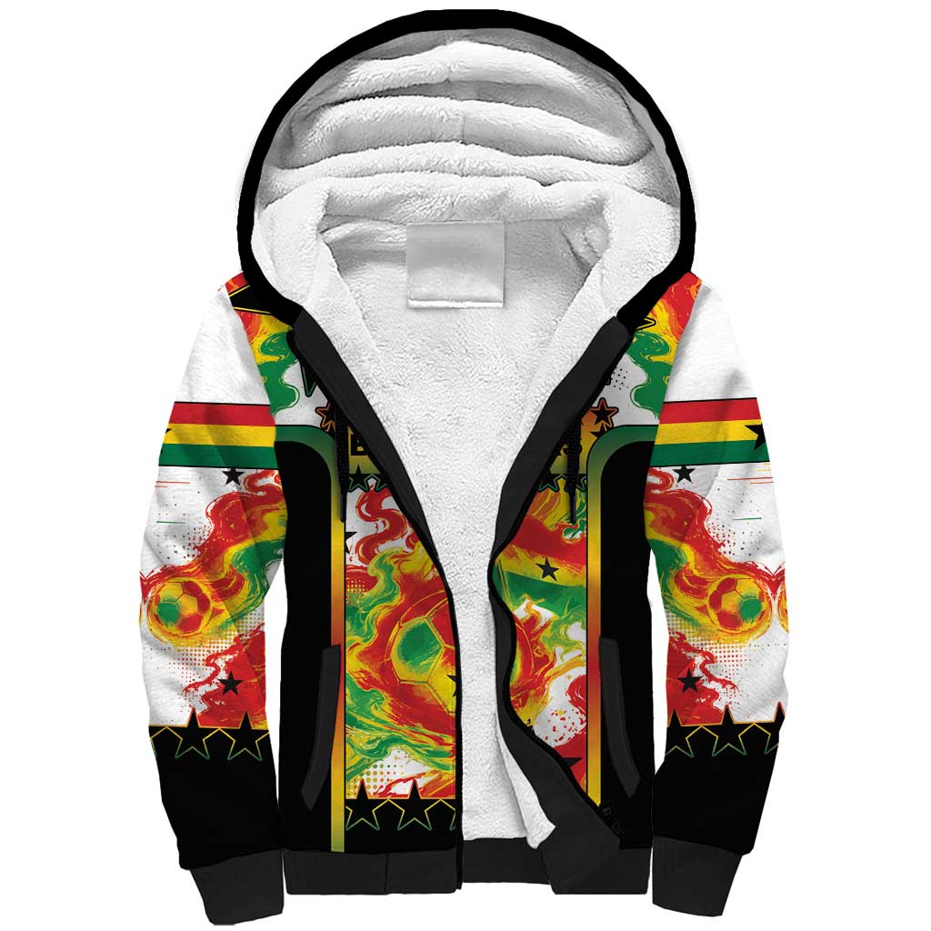 Custom Ghana Football Sherpa Hoodie African Pride Flag Colors Flame