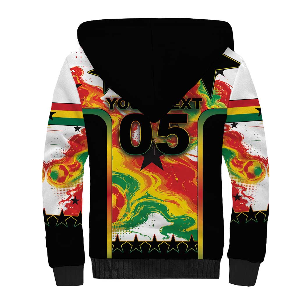 Custom Ghana Football Sherpa Hoodie African Pride Flag Colors Flame
