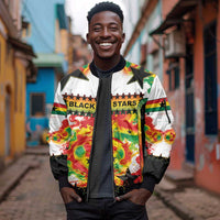 Custom Ghana Football Sleeve Zip Bomber Jacket African Pride Flag Colors Flame