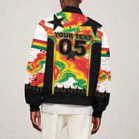 Custom Ghana Football Sleeve Zip Bomber Jacket African Pride Flag Colors Flame