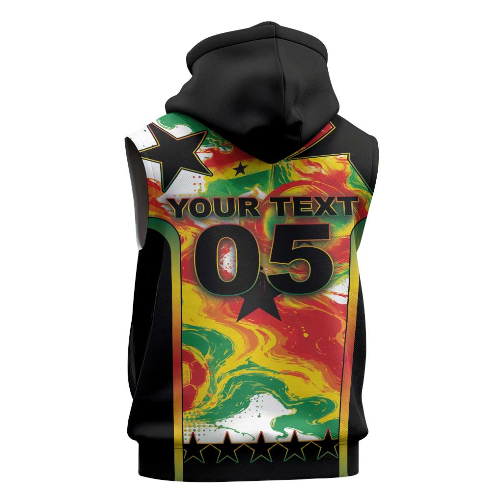 Custom Ghana Football Sleeveless Zip Hoodie African Pride Flag Colors Flame