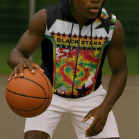 Custom Ghana Football Sleeveless Zip Hoodie African Pride Flag Colors Flame