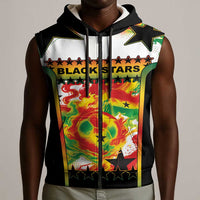 Custom Ghana Football Sleeveless Zip Hoodie African Pride Flag Colors Flame