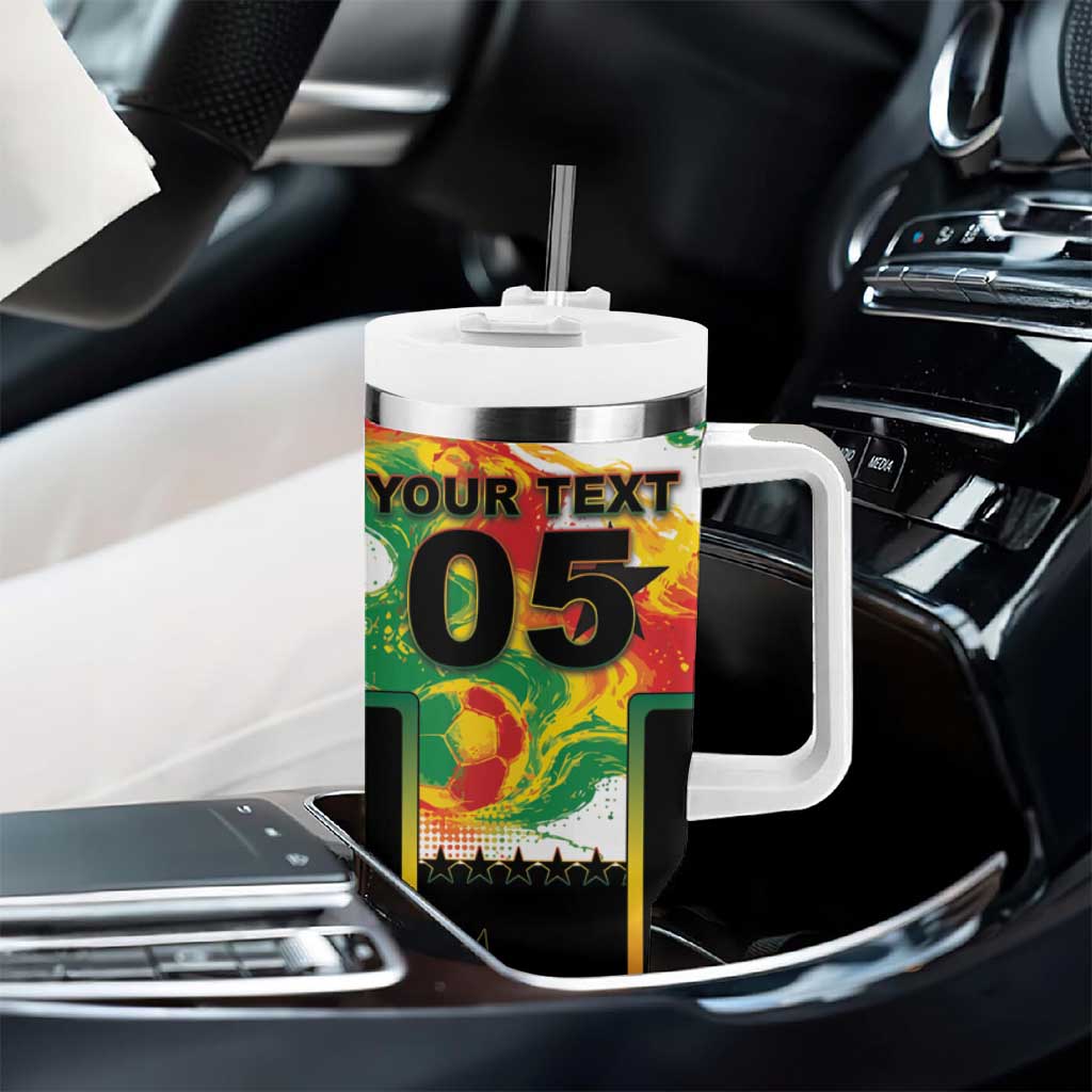 Custom Ghana Football Tumbler With Handle African Pride Flag Colors Flame
