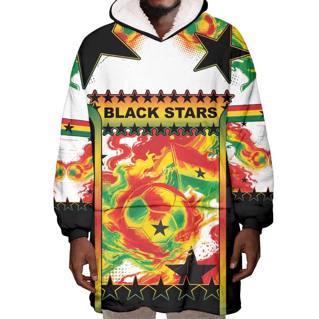 Custom Ghana Football Wearable Blanket Hoodie African Pride Flag Colors Flame