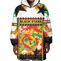 Custom Ghana Football Wearable Blanket Hoodie African Pride Flag Colors Flame