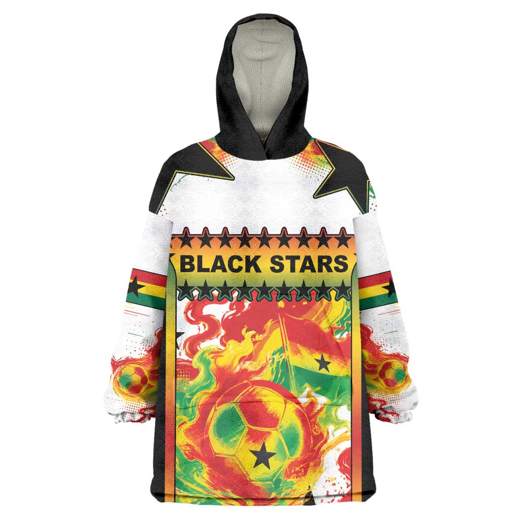 Custom Ghana Football Wearable Blanket Hoodie African Pride Flag Colors Flame