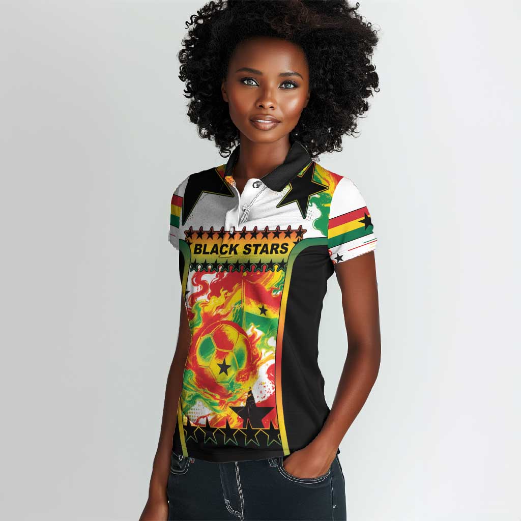 Custom Ghana Football Women Polo Shirt African Pride Flag Colors Flame