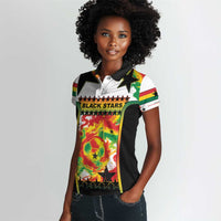 Custom Ghana Football Women Polo Shirt African Pride Flag Colors Flame
