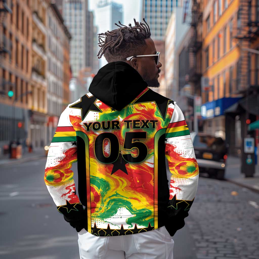 Custom Ghana Football Zip Hoodie African Pride Flag Colors Flame
