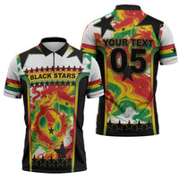 Custom Ghana Football Zipper Polo Shirt African Pride Flag Colors Flame
