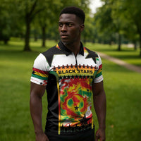 Custom Ghana Football Zipper Polo Shirt African Pride Flag Colors Flame