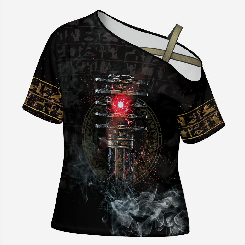 Egypt Djed Cross Shoulder Shirt Glow Smoky Dark Style
