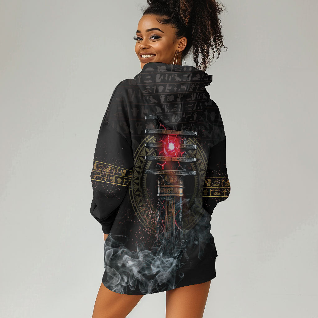 Egypt Djed Hoodie Dress Glow Smoky Dark Style